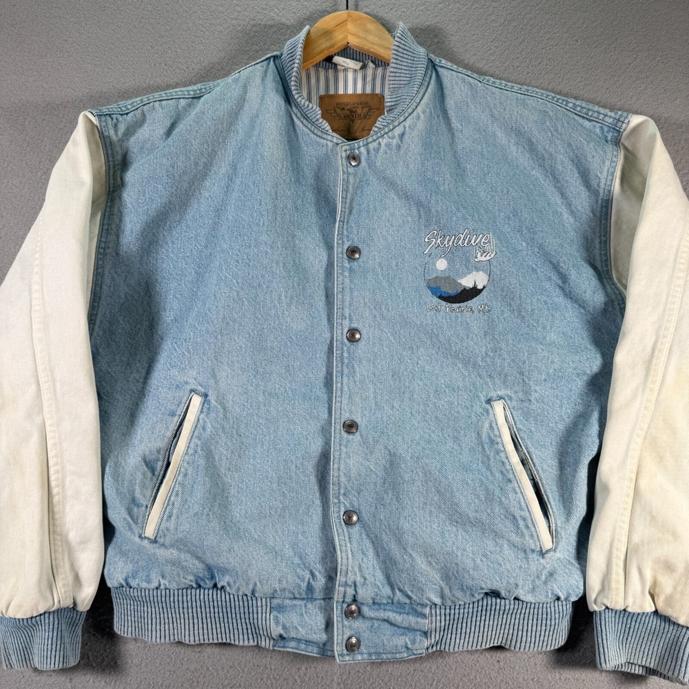 Vintage Skydrive Osprey Silver Anniversary Denim Bomber Jacket Mens‎ Medium Blue